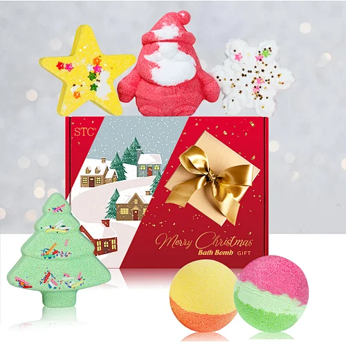 Christmas private label natural handmade rich bubble  spa relaxing  bath fizzer kit colorful  organic bath bomb gift set